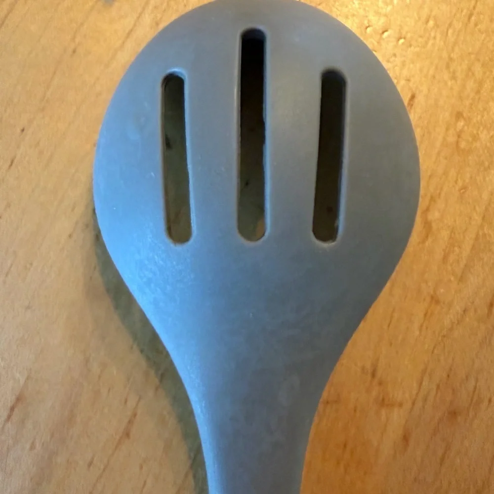 Mousco Gray Silicone Slotted Spoon with Wood Handle